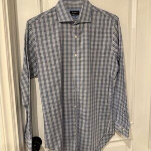 Ermenegildo Zegna Gray and White Plaid Dress Shirt